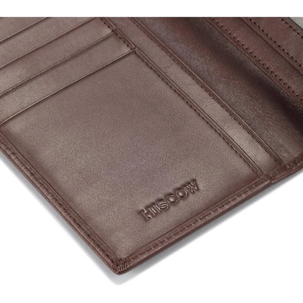 Men's Dark Coffee Full Grain Leather Long Bifold Wallet Credit Card Slots Style